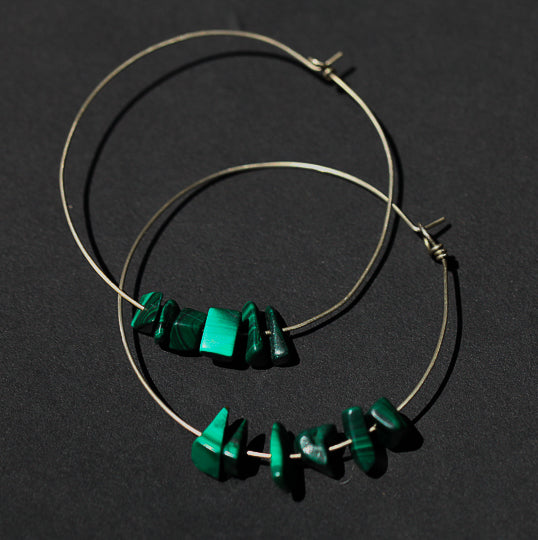 Green Malachite Hoop Earrings