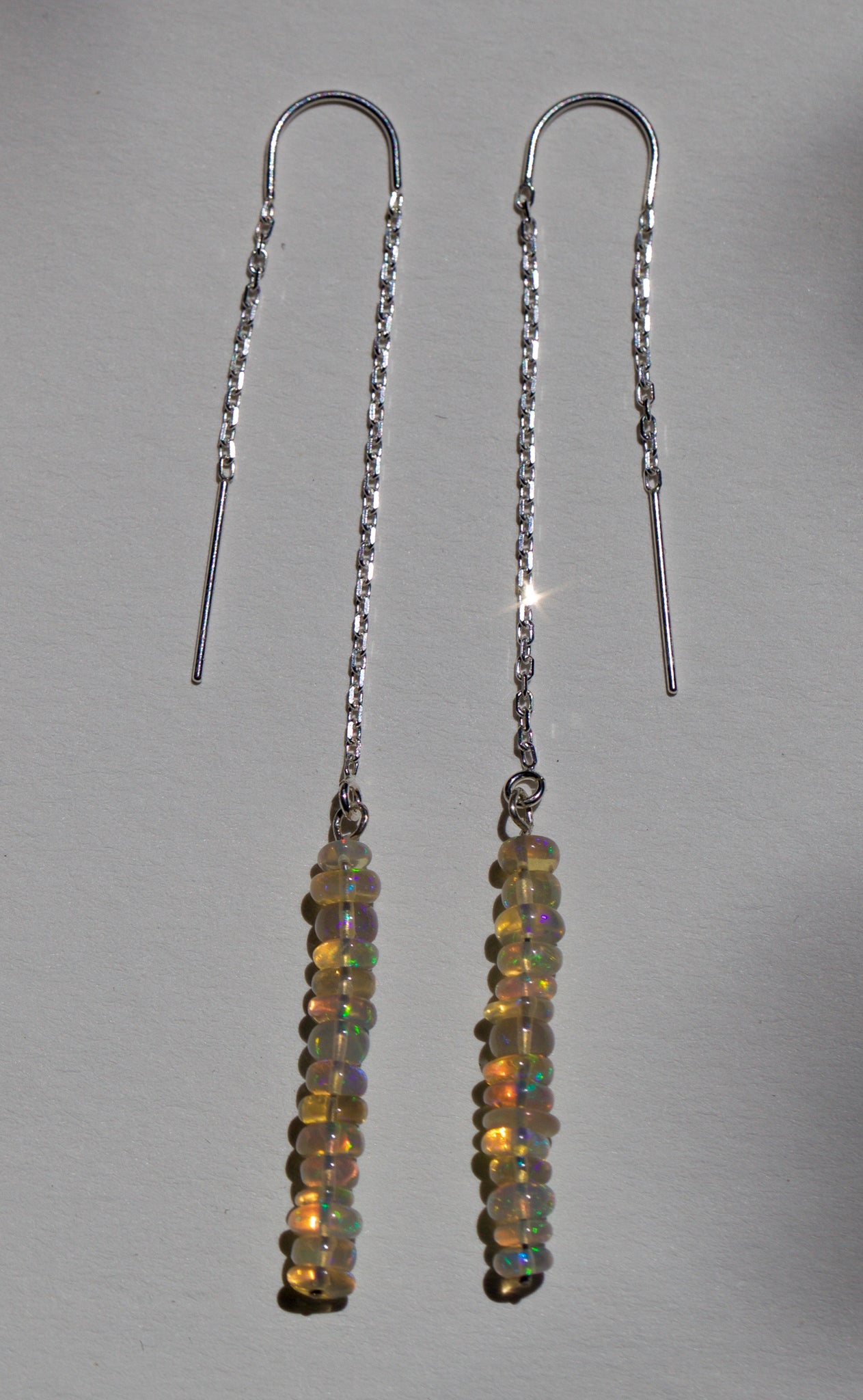 Opal Bead Threader Earrings