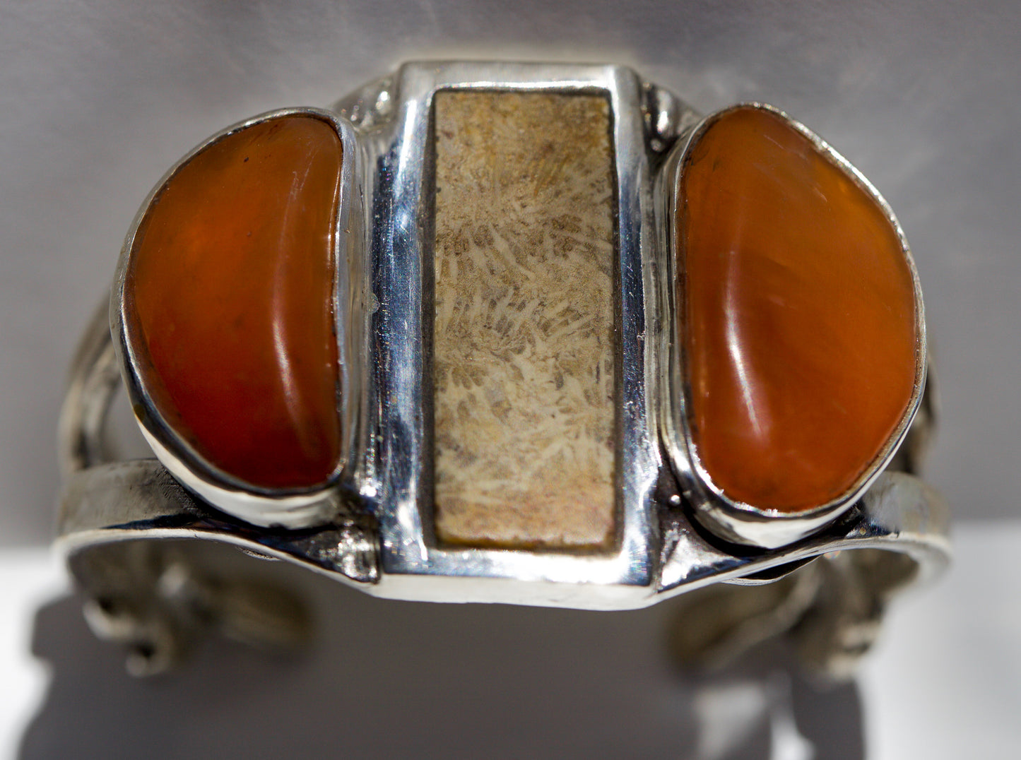 Carnelian Agate & Fossilized Coral Cuff