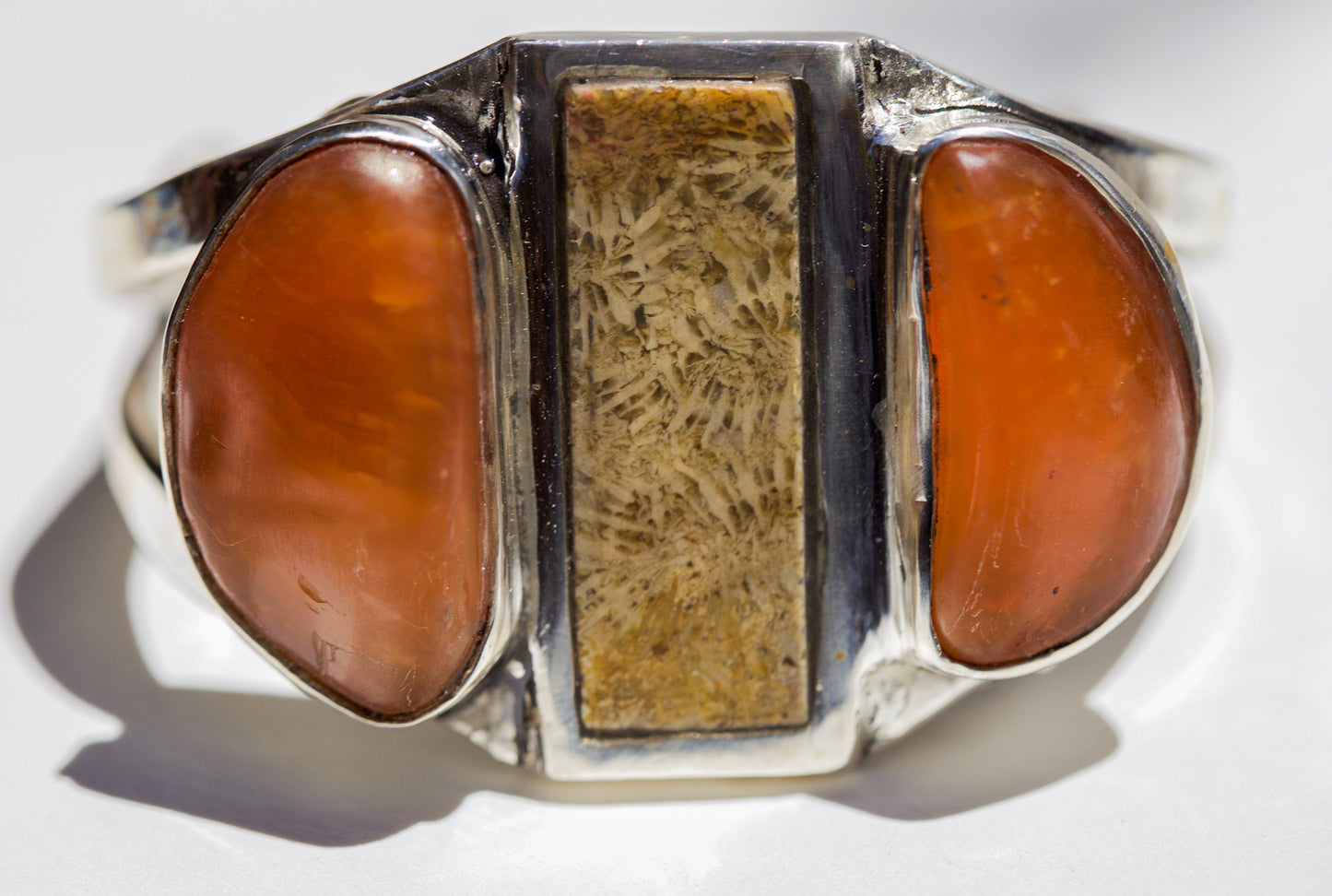 Carnelian Agate & Fossilized Coral Cuff