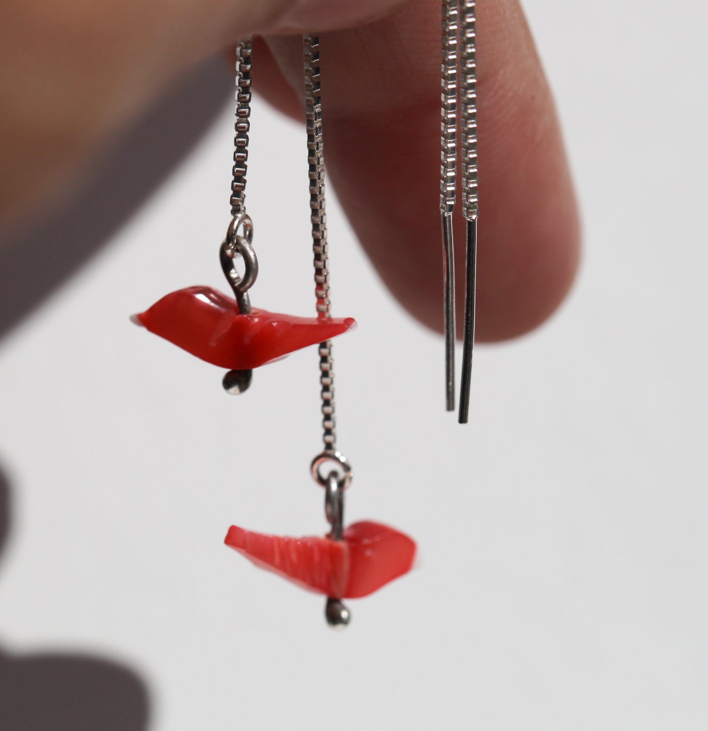 Bird Threader Earrings - coral