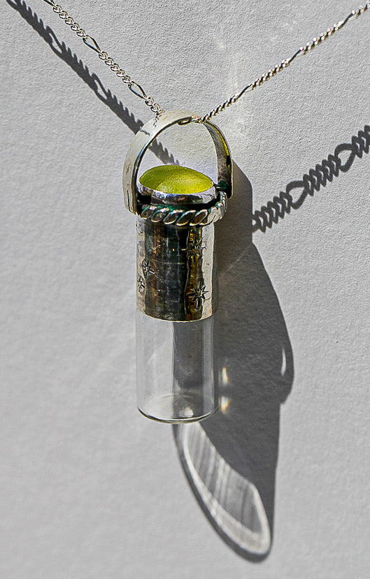 Starry Night Chartreuse Art Seaglass Vessel Necklace