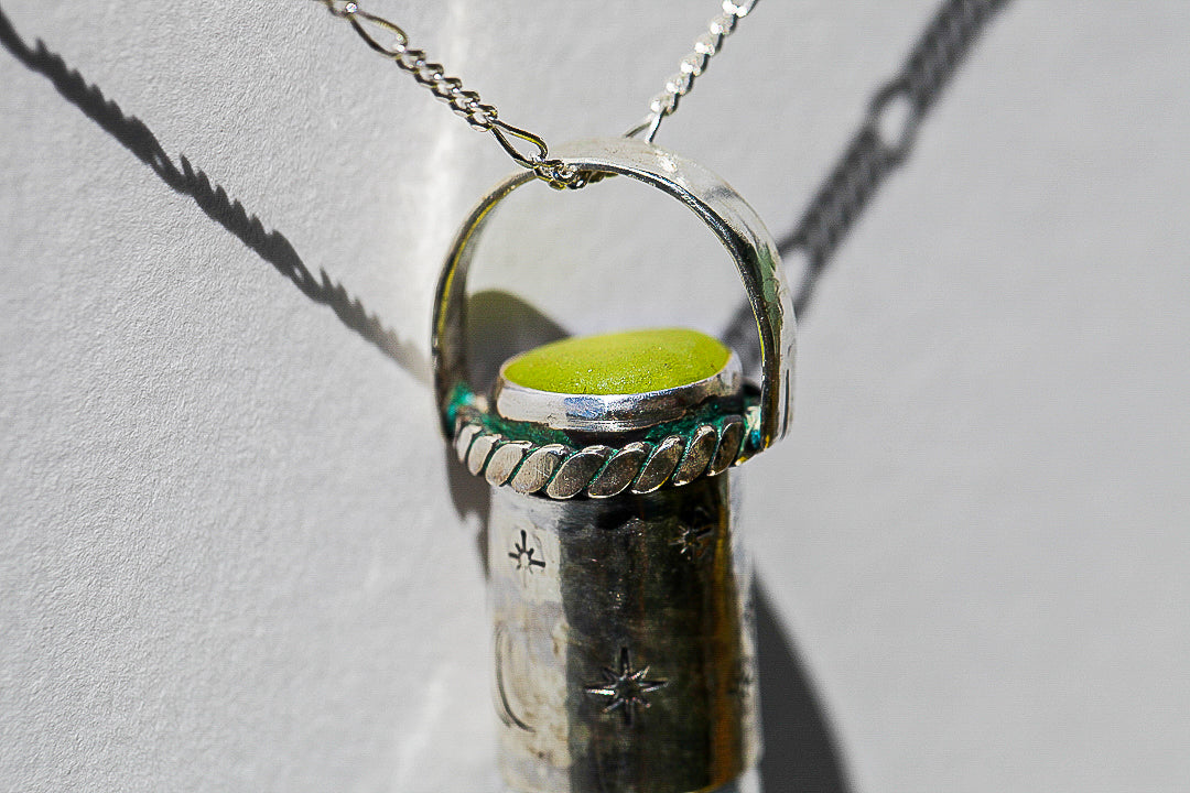 Starry Night Chartreuse Art Seaglass Vessel Necklace