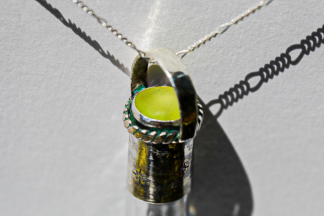 Starry Night Chartreuse Art Seaglass Vessel Necklace