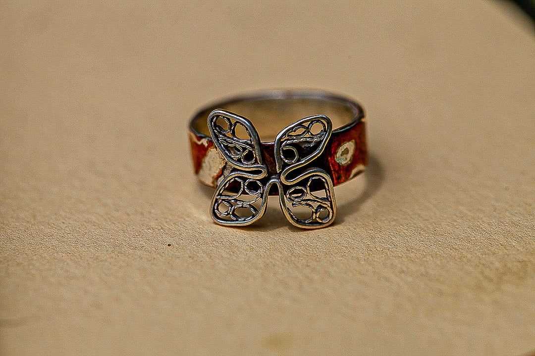 Mokume Gane & Filigree Butterfly Ring (size 6.75)