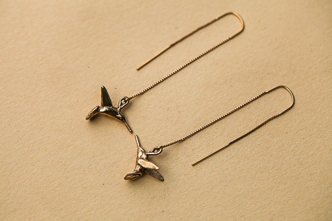 Gold Hummingbird Threader Earrings