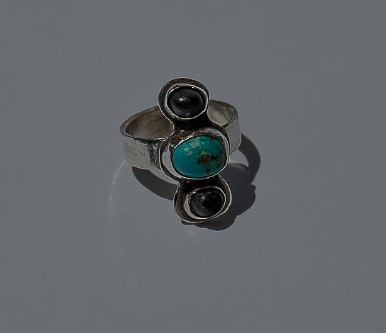 Onyx & Turquoise Ring (size 9.75)