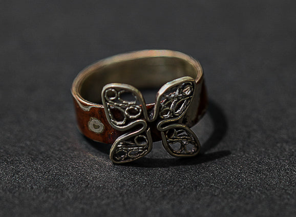 Mokume Gane & Filigree Butterfly Ring (size 6.75)