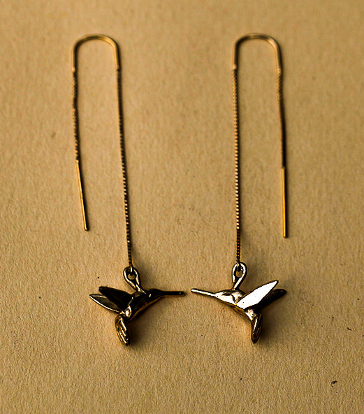 Gold Hummingbird Threader Earrings