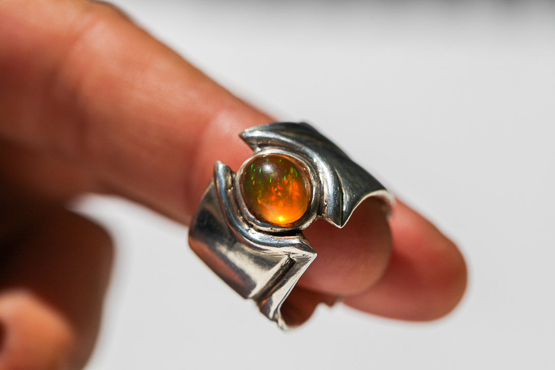 Fire Opal Shield Ring