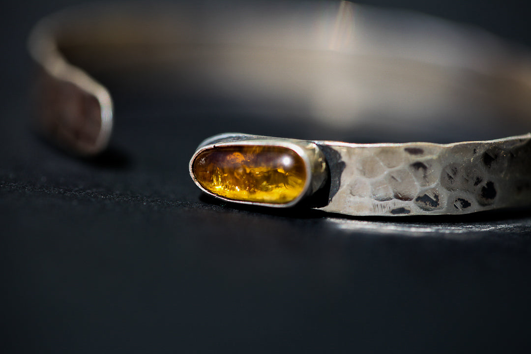 Hammered Sterling Silver  Citrine Bangle