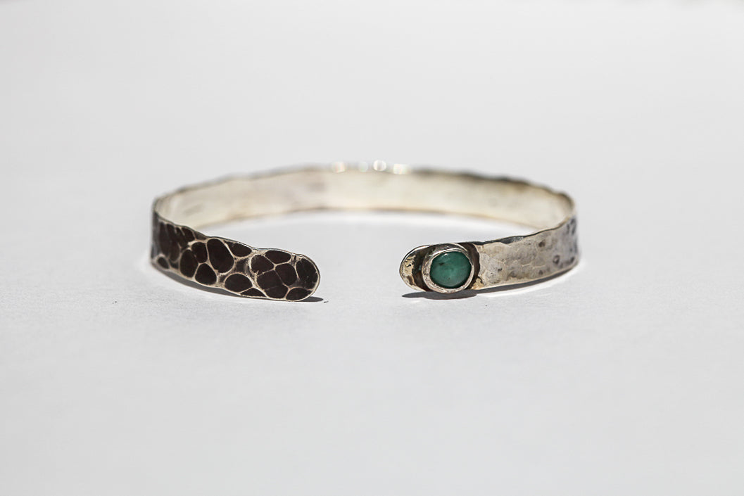 Hammered Sterling Silver Emerald Cuff Bracelet