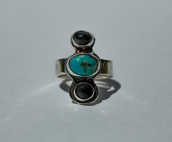 Onyx & Turquoise Ring (size 9.75)