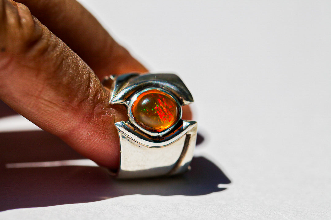 Fire Opal Shield Ring