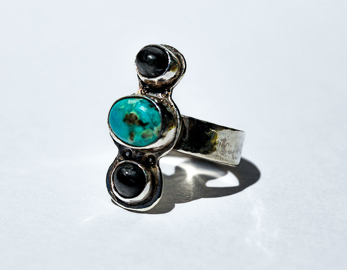 Onyx & Turquoise Ring (size 9.75)