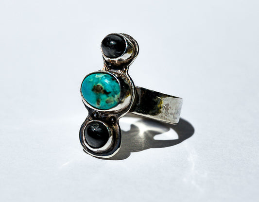 Onyx & Turquoise Ring (size 9.75)