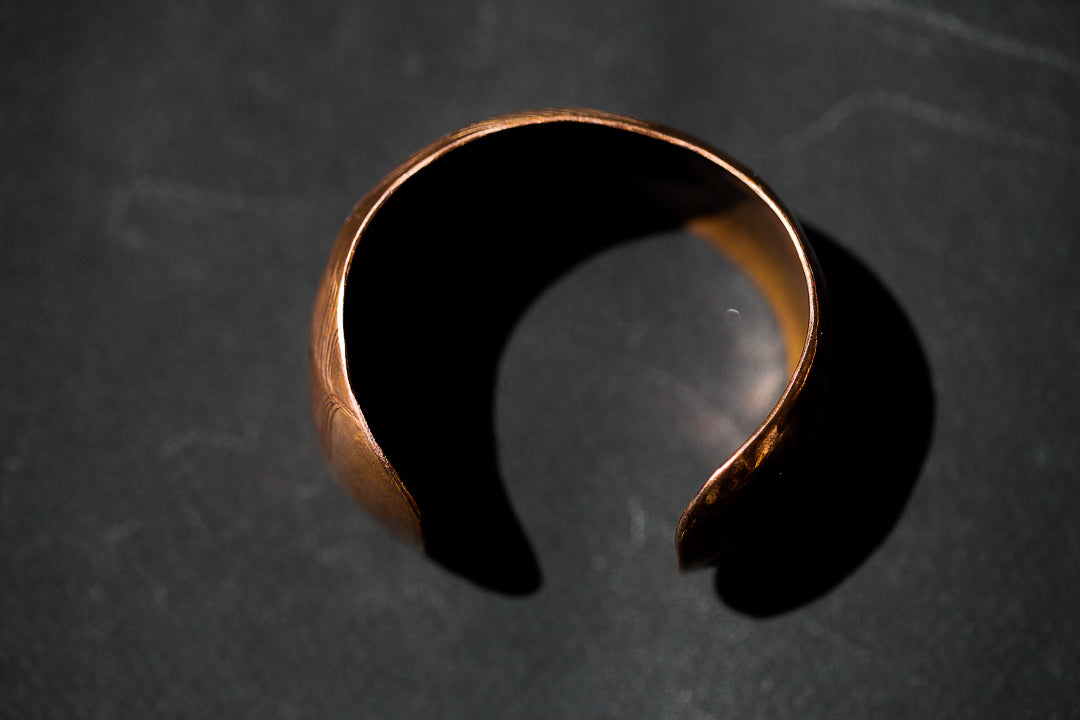 Hand Stamped Copper Feather Puff Cuff