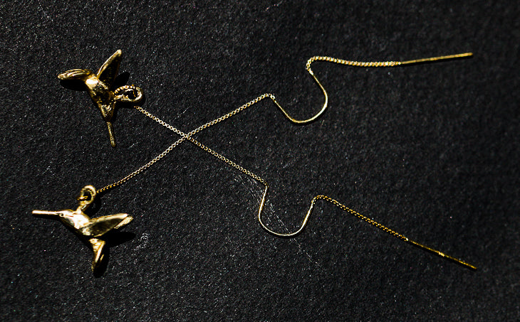 Gold Hummingbird Threader Earrings