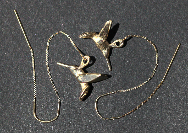 Gold Hummingbird Threader Earrings