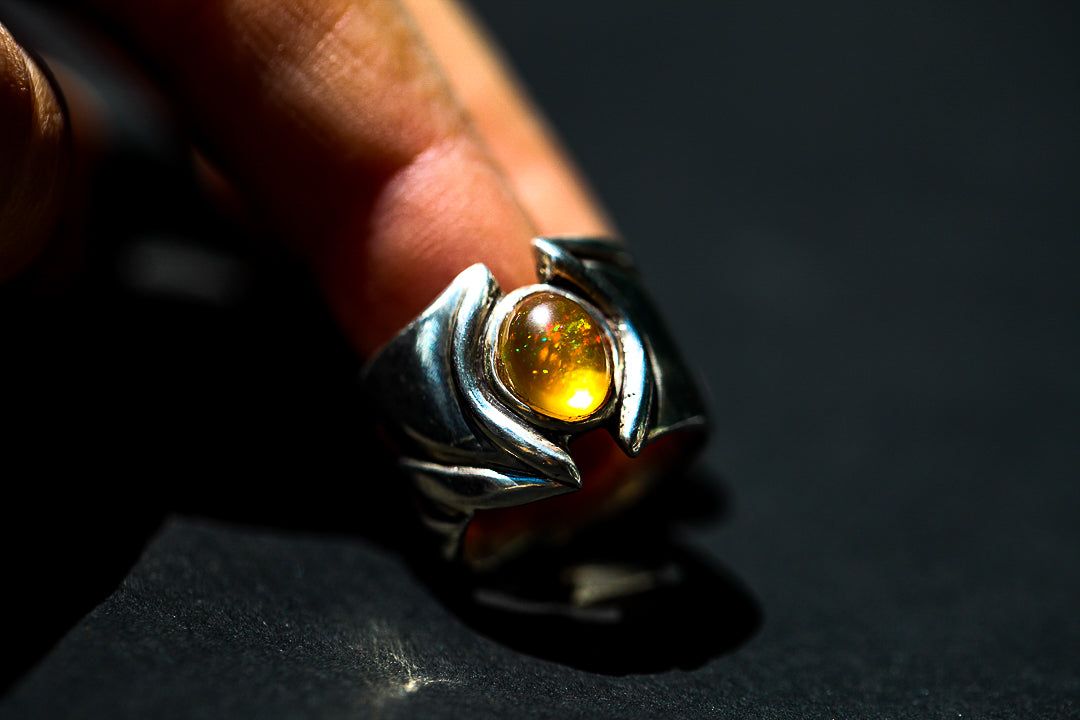 Fire Opal Shield Ring