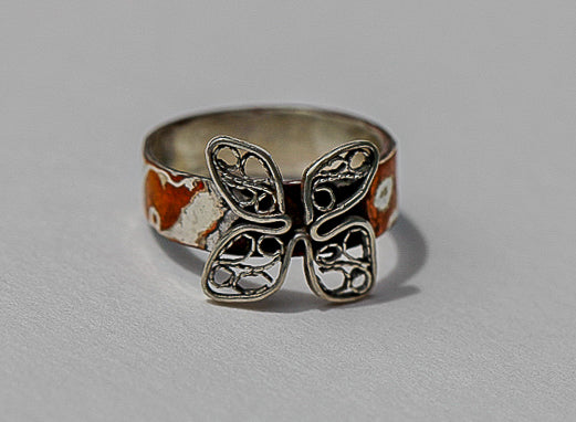 Mokume Gane & Filigree Butterfly Ring (size 6.75)