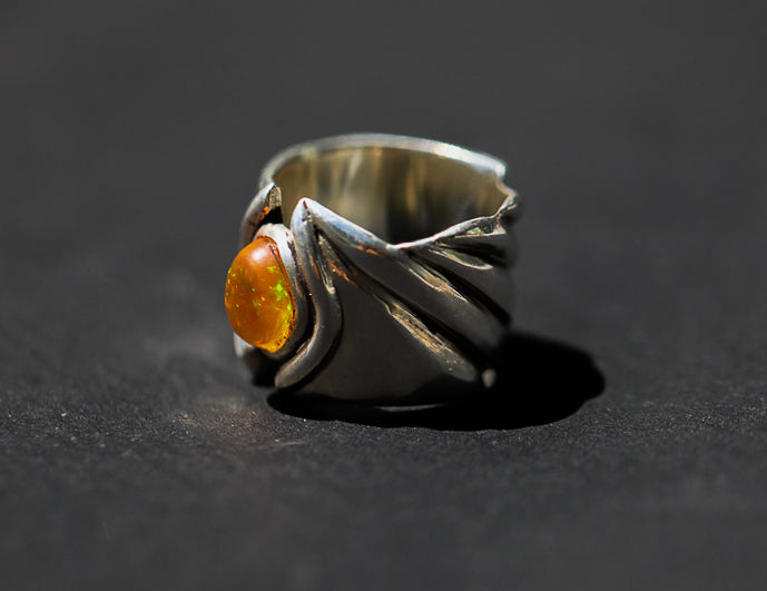 Fire Opal Shield Ring