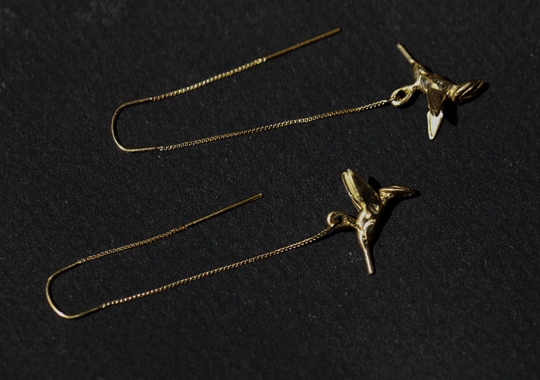 Gold Hummingbird Threader Earrings