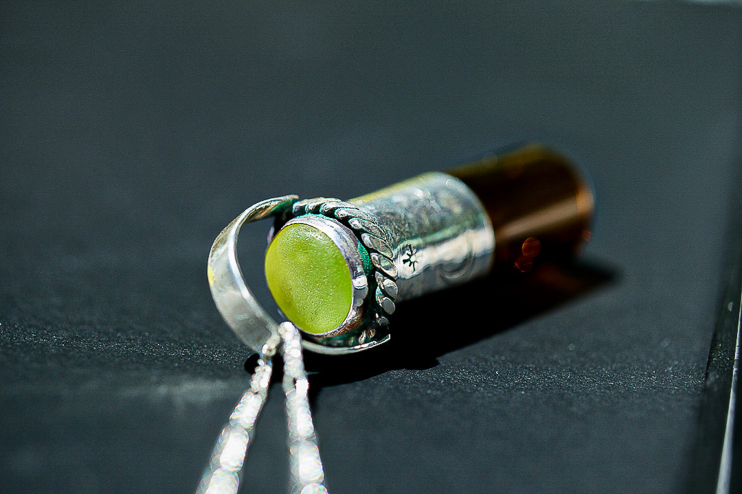 Starry Night Chartreuse Art Seaglass Vessel Necklace