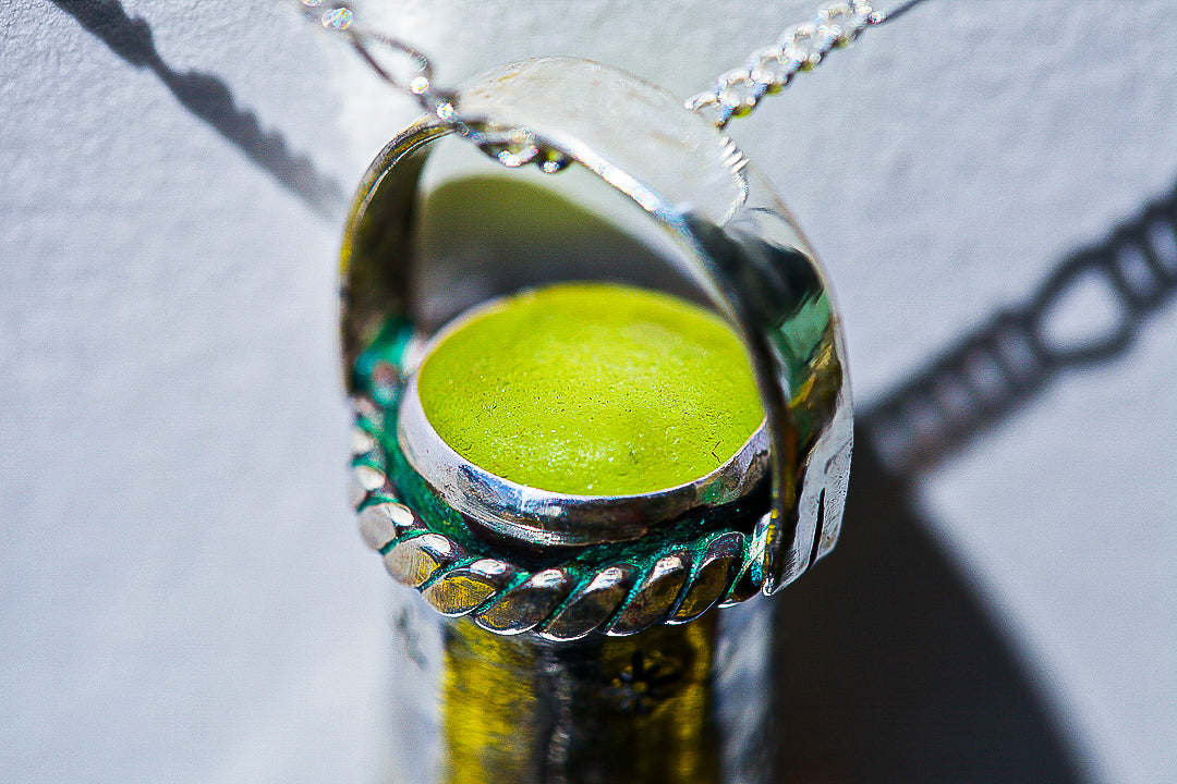 Starry Night Chartreuse Art Seaglass Vessel Necklace