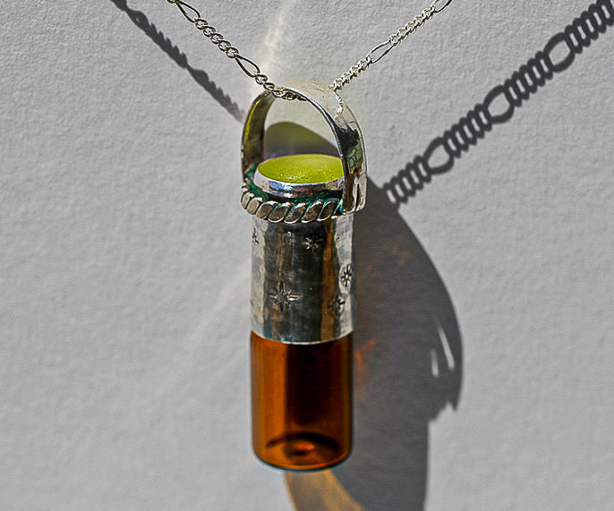 Starry Night Chartreuse Art Seaglass Vessel Necklace