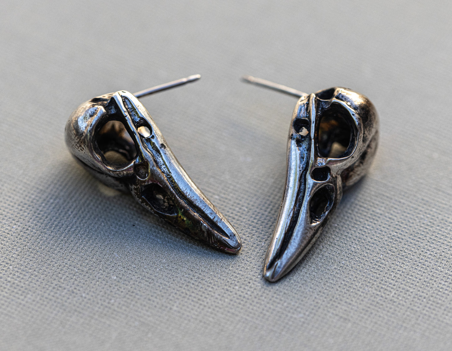 Large Crow Skull Stud Earrings