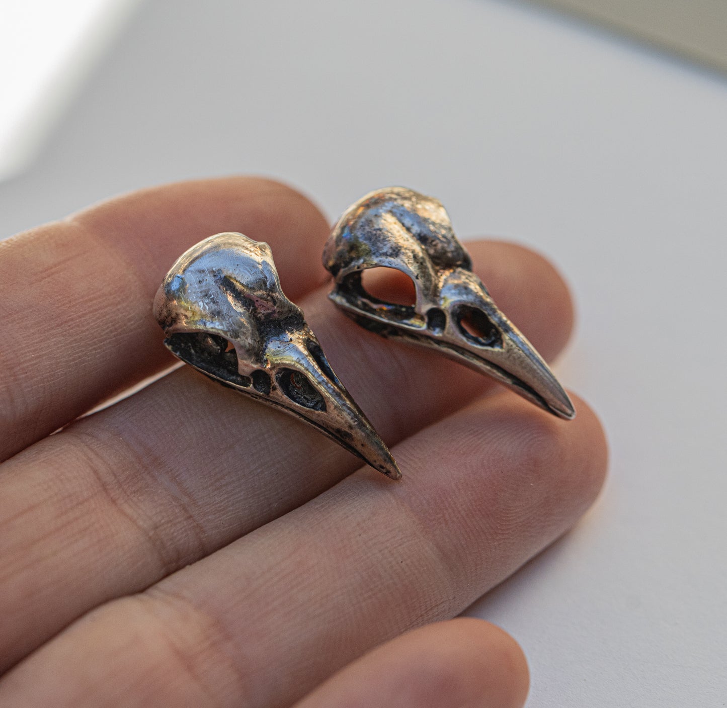 Large Crow Skull Stud Earrings