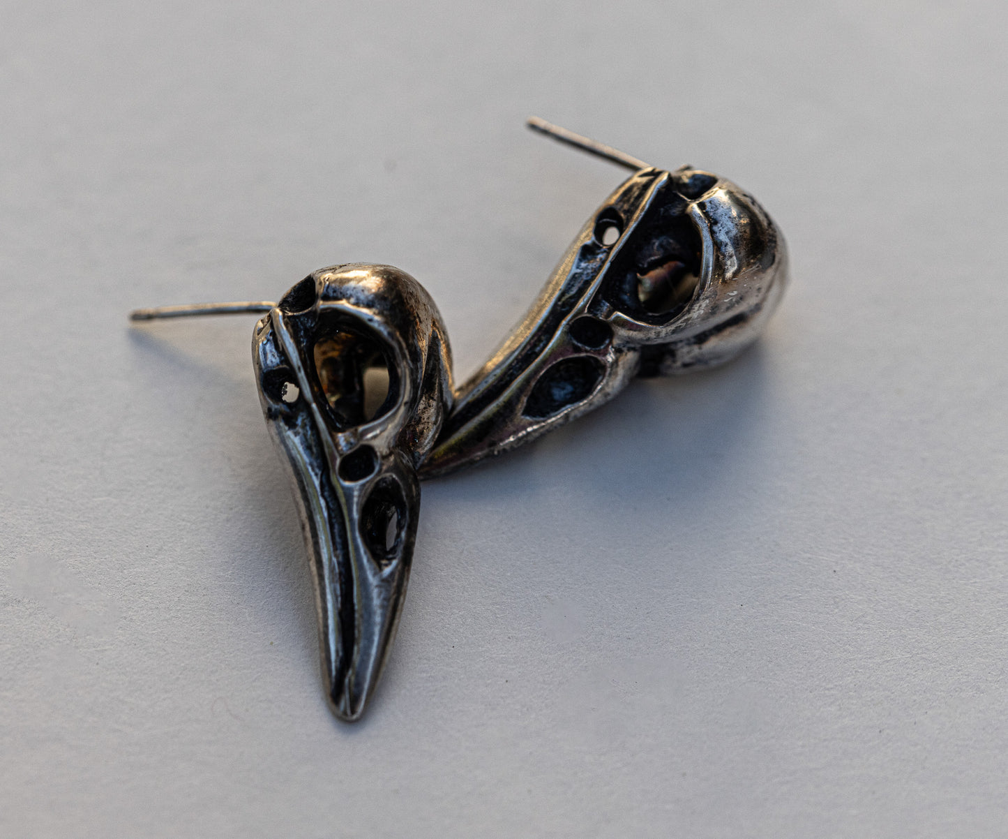 Large Crow Skull Stud Earrings