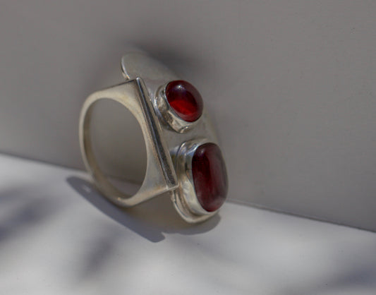 Deep Red Double Garnet Ring - Size 7