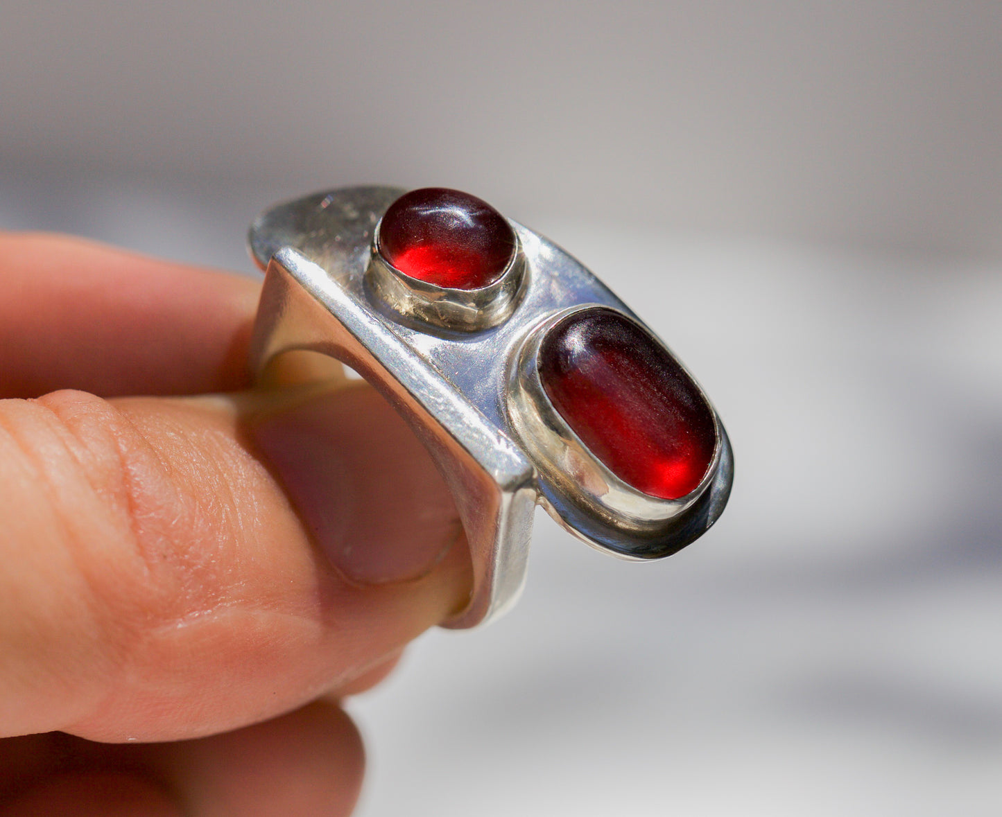 Deep Red Double Garnet Ring - Size 7