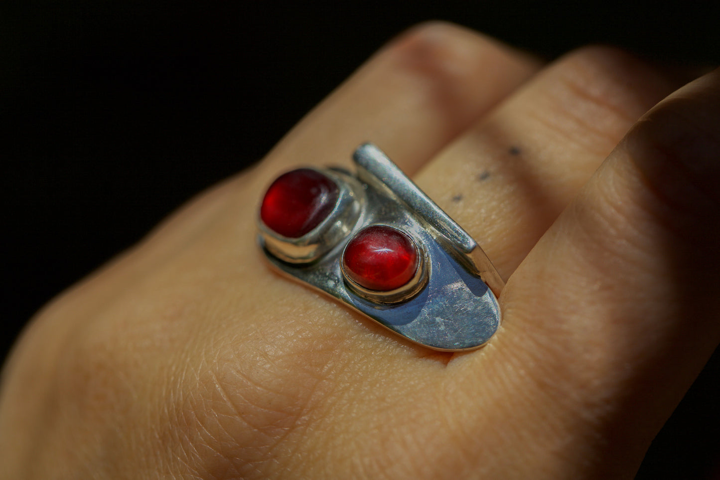 Deep Red Double Garnet Ring - Size 7