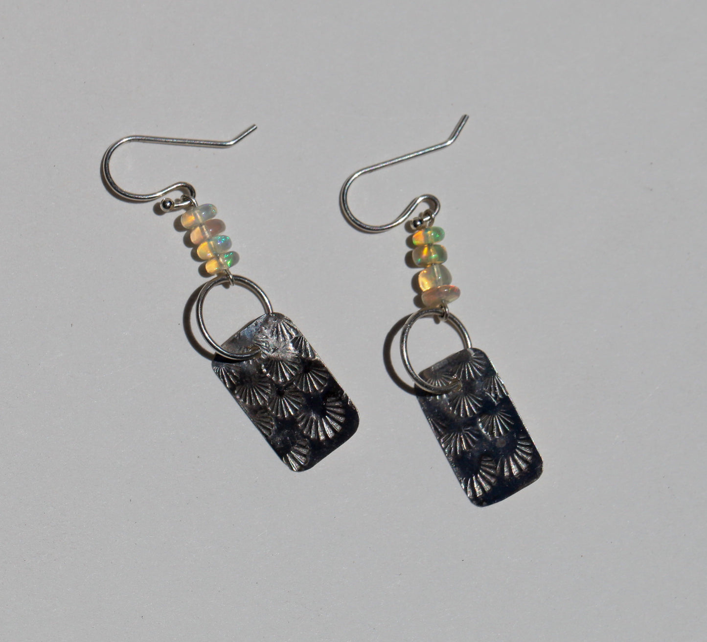 Opal Bead & Stamped Silver Hook Earring