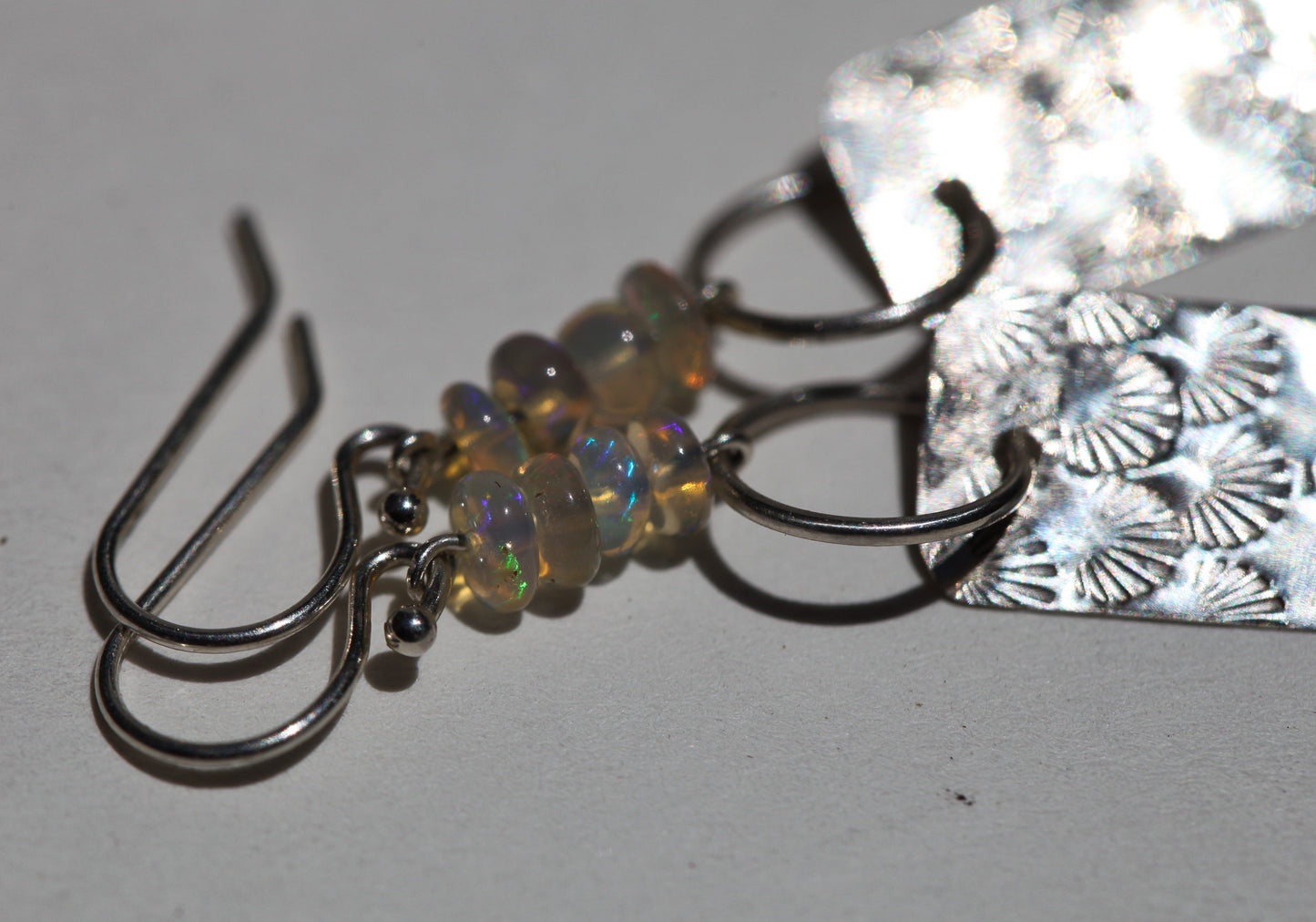 Opal Bead & Stamped Silver Hook Earring