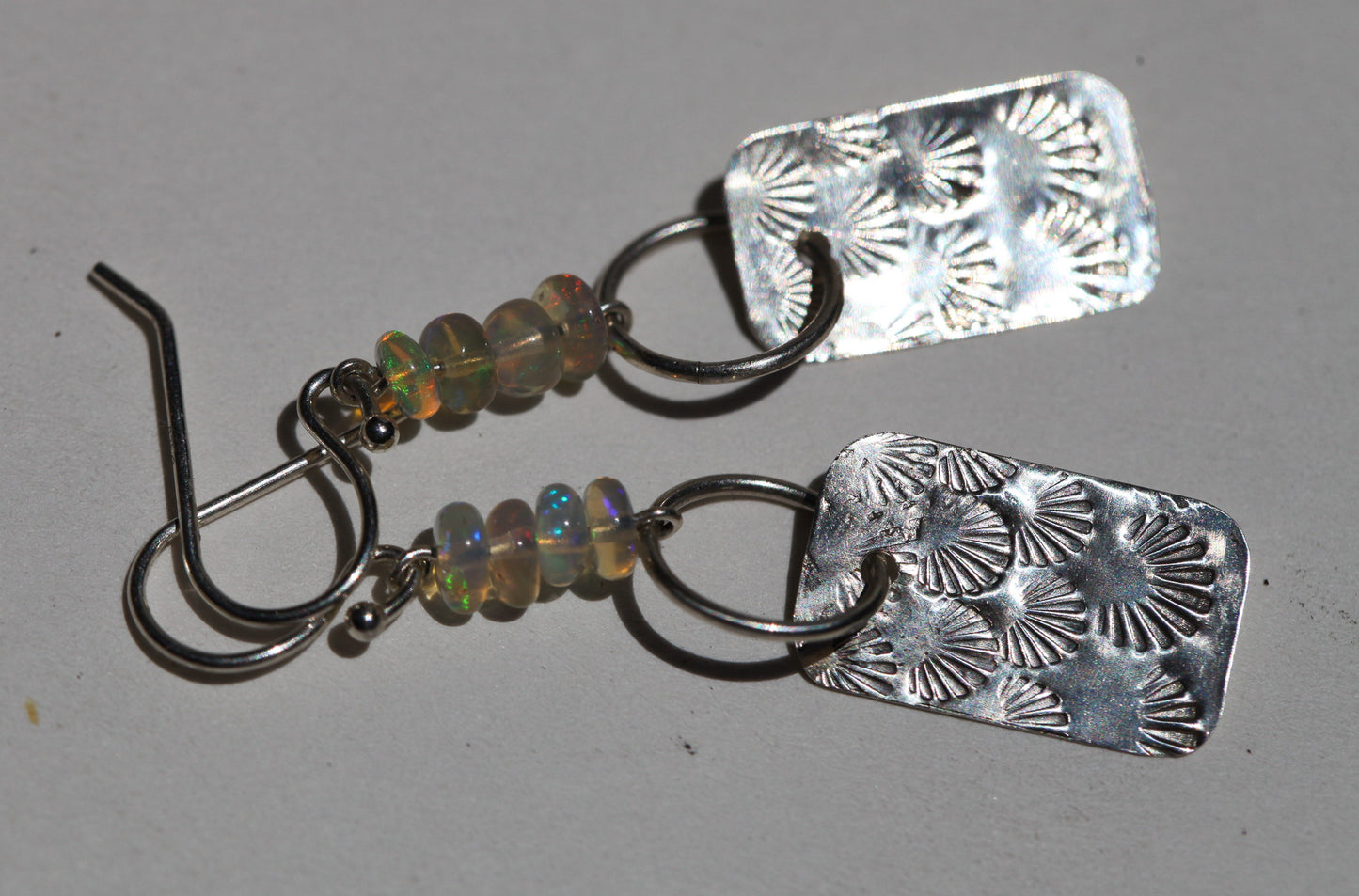 Opal Bead & Stamped Silver Hook Earring