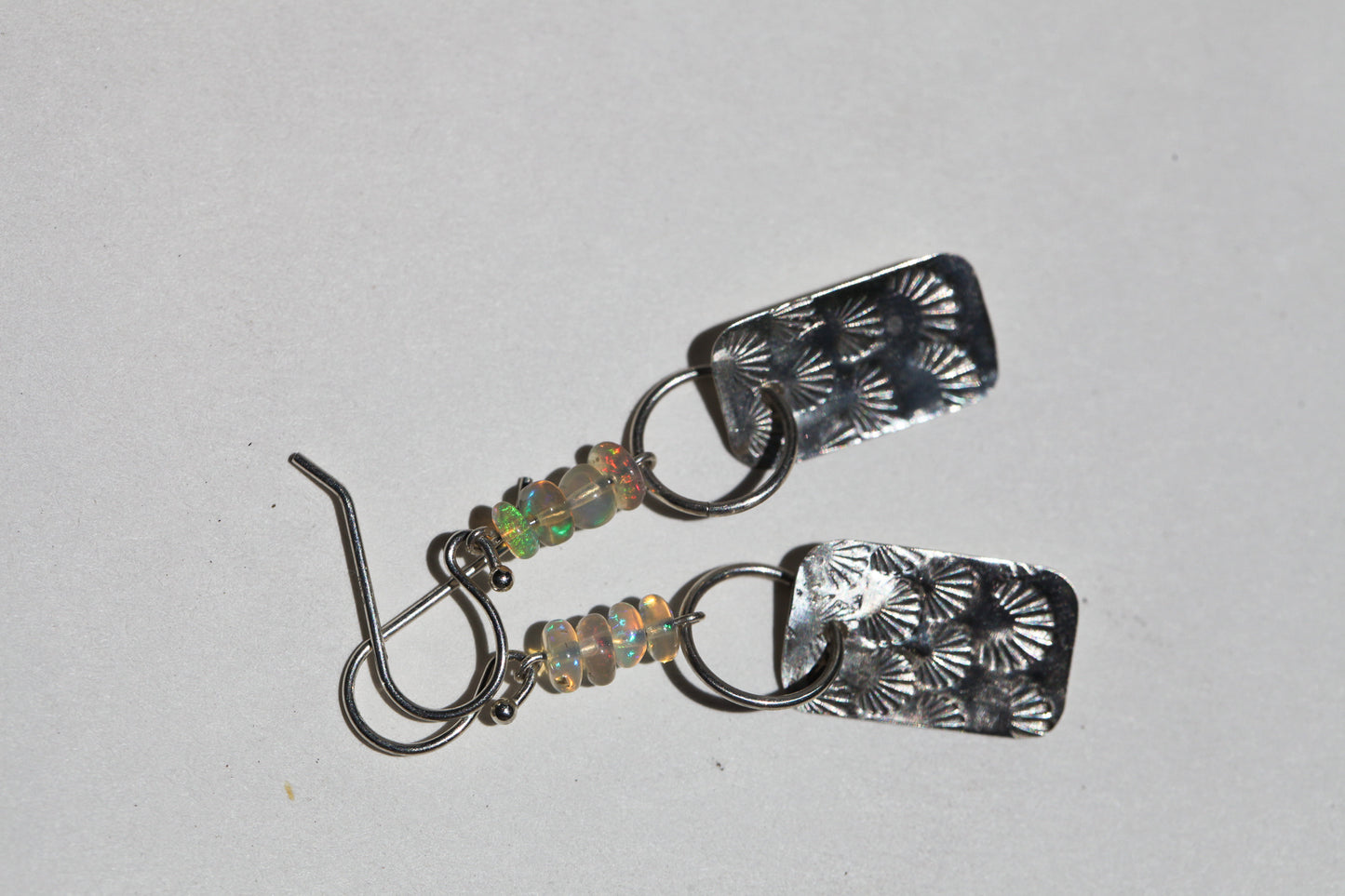 Opal Bead & Stamped Silver Hook Earring