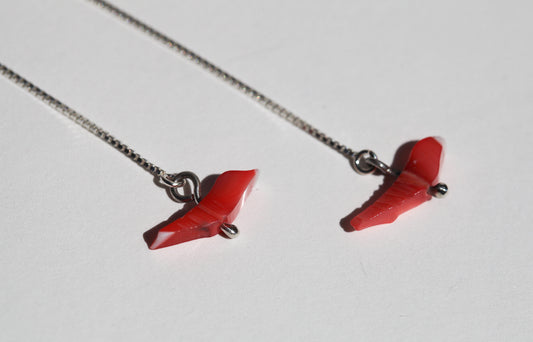 Bird Threader Earrings - coral