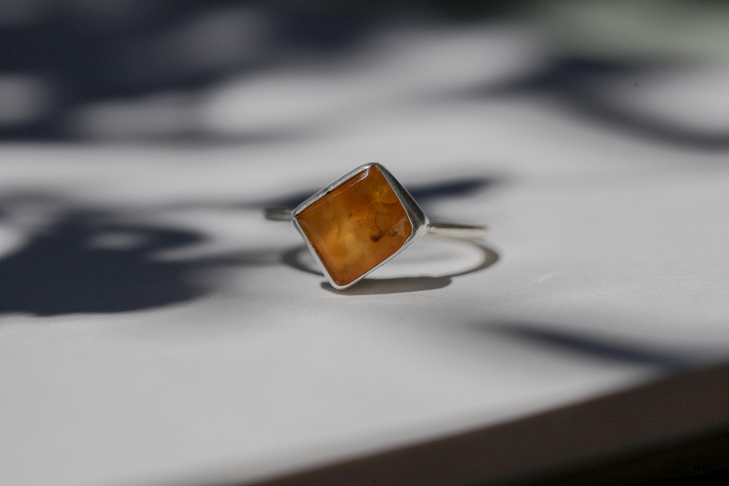 Square Amber Inclusion Ring - Size 7