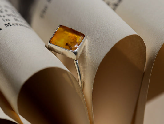 Square Amber Inclusion Ring - Size 7